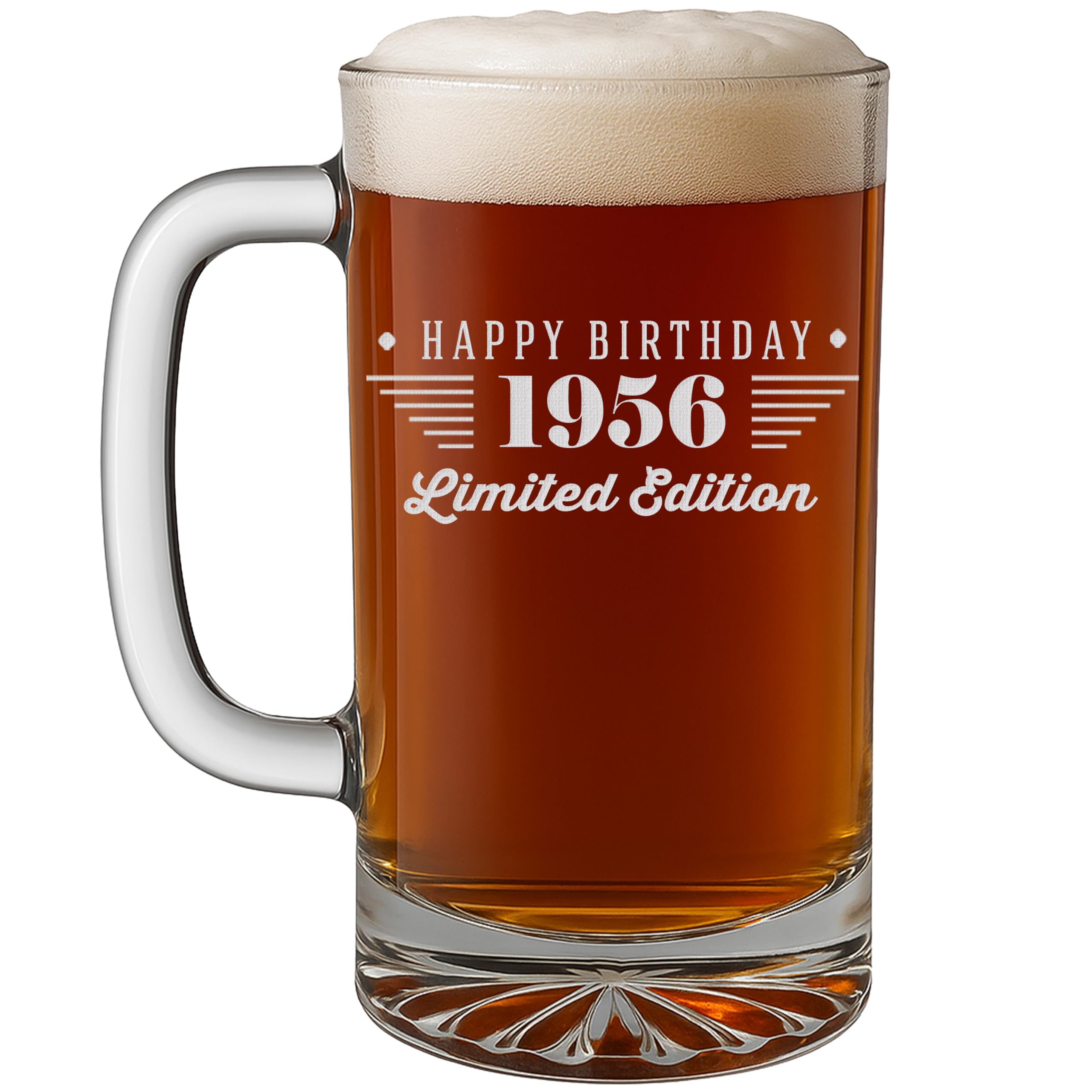 Personalised Vintage 70th Etched 16oz Glass Beer Mug Stein – Custom 1956 Happy 70th Birthday Gifts Men Women Him Her, Customised Decorations, Turning 70 Year Old, Party Favors Supplies, Maverick