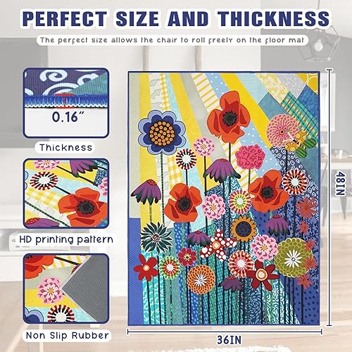 Miniatura 2 de Tapete para silla de oficina para suelo de madera dura, 36 x 48 pulgadas, alfombra de escritorio para computadora, tapete floral de oficina para