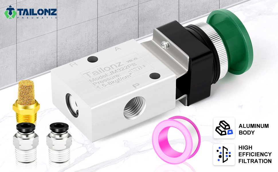 TAILONZ PNEUMATIC Green 1/4”NPT Manual Control type Mushroom