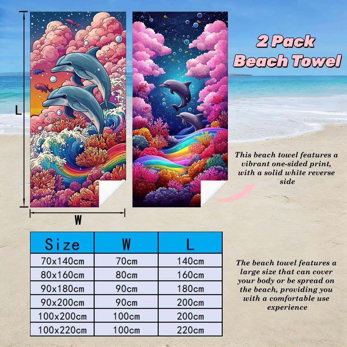 Juego de 2 Toalla Playa Grande 80x160 cm, Secado Rapido Toalla Microfibra Gimnasio, Antiarena Toallas de Playa Océano, Grande Ligera Compacta Toallas Microfibra Mujer Hombre para Viaje Piscina -3894