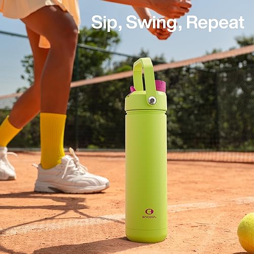 Miniatura 881 de ENCOOL Botella de agua aislada con popote, de acero inoxidable, a prueba de fugas, sin BPA, al vacío de doble pared que se mantiene fría durante 24