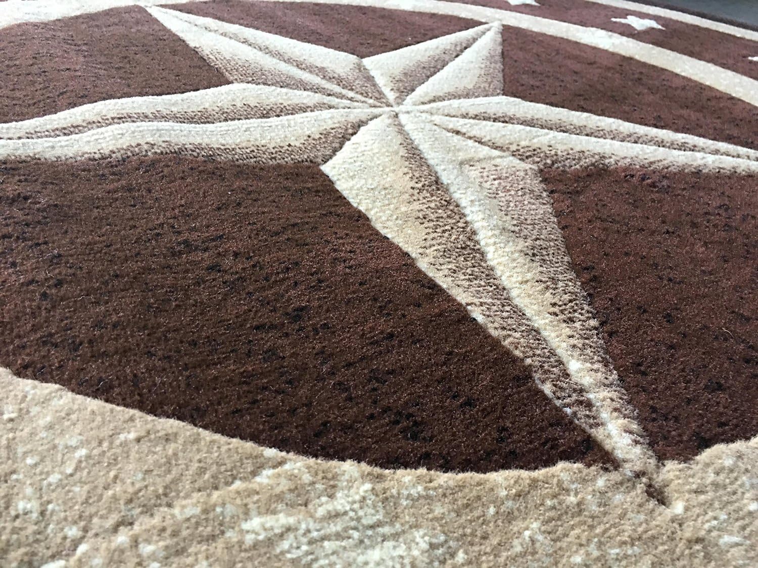 Americana Texas Star Round Area Rug Dark Brown Design #5457 (5 feet 3 inches X5 feet 3 inches Round)