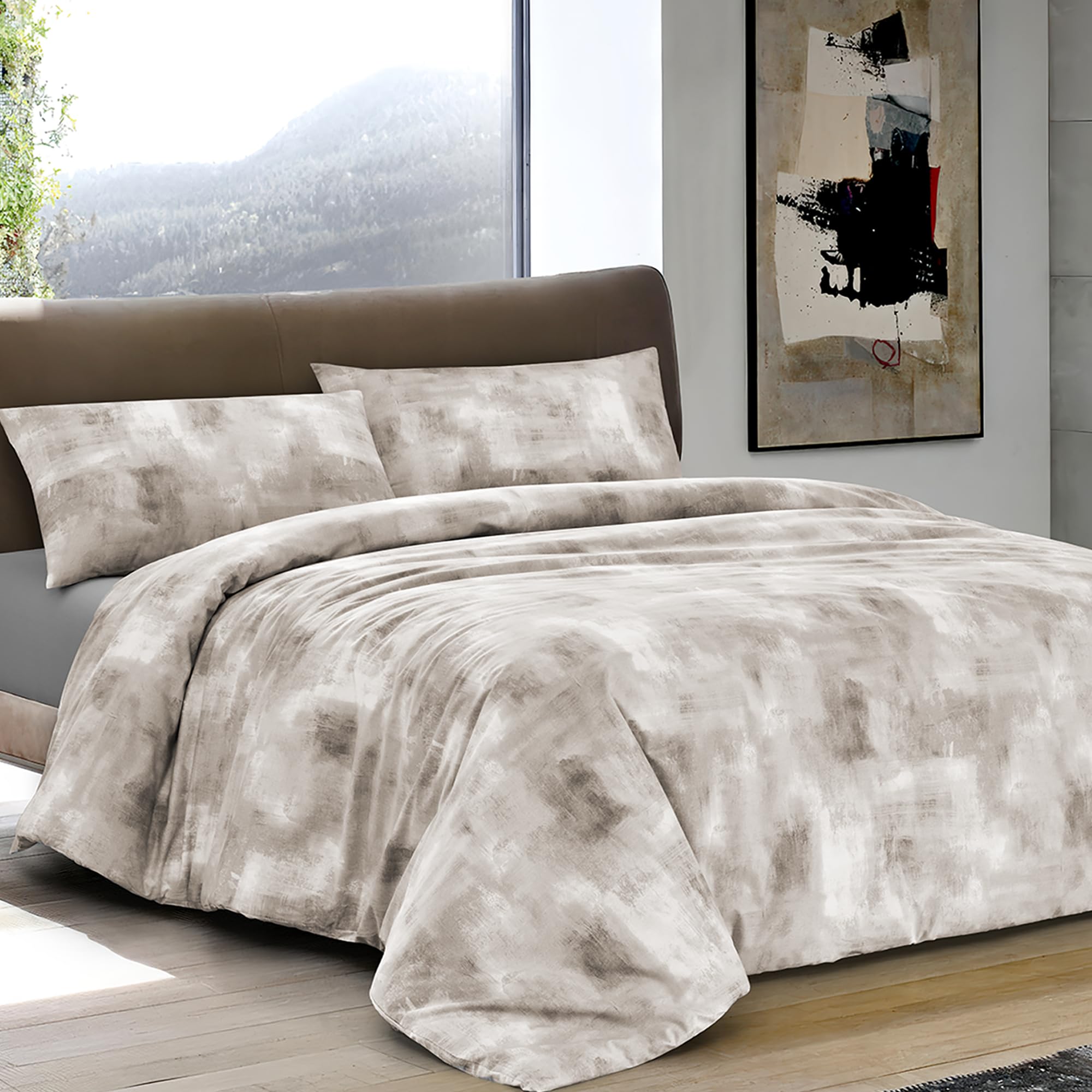 Dorian Home Parure Copripiumino Matrimoniale 250 x 210 cm, Copripiumino Matrimoniale Cotone, Realizzato in 100% Morbido e Puro Cotone, Made In Italy, Fantasia Nebula Beige