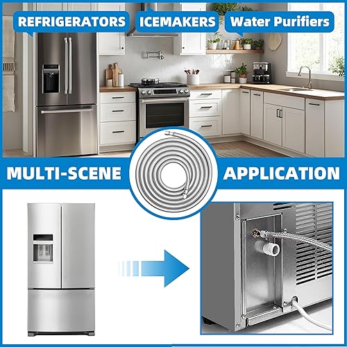 Miniatura 7 de TTFLEX - Línea de agua para refrigerador, manguera trenzada de acero inoxidable 304 para máquina de hielo con núcleo de PVC, accesorios de