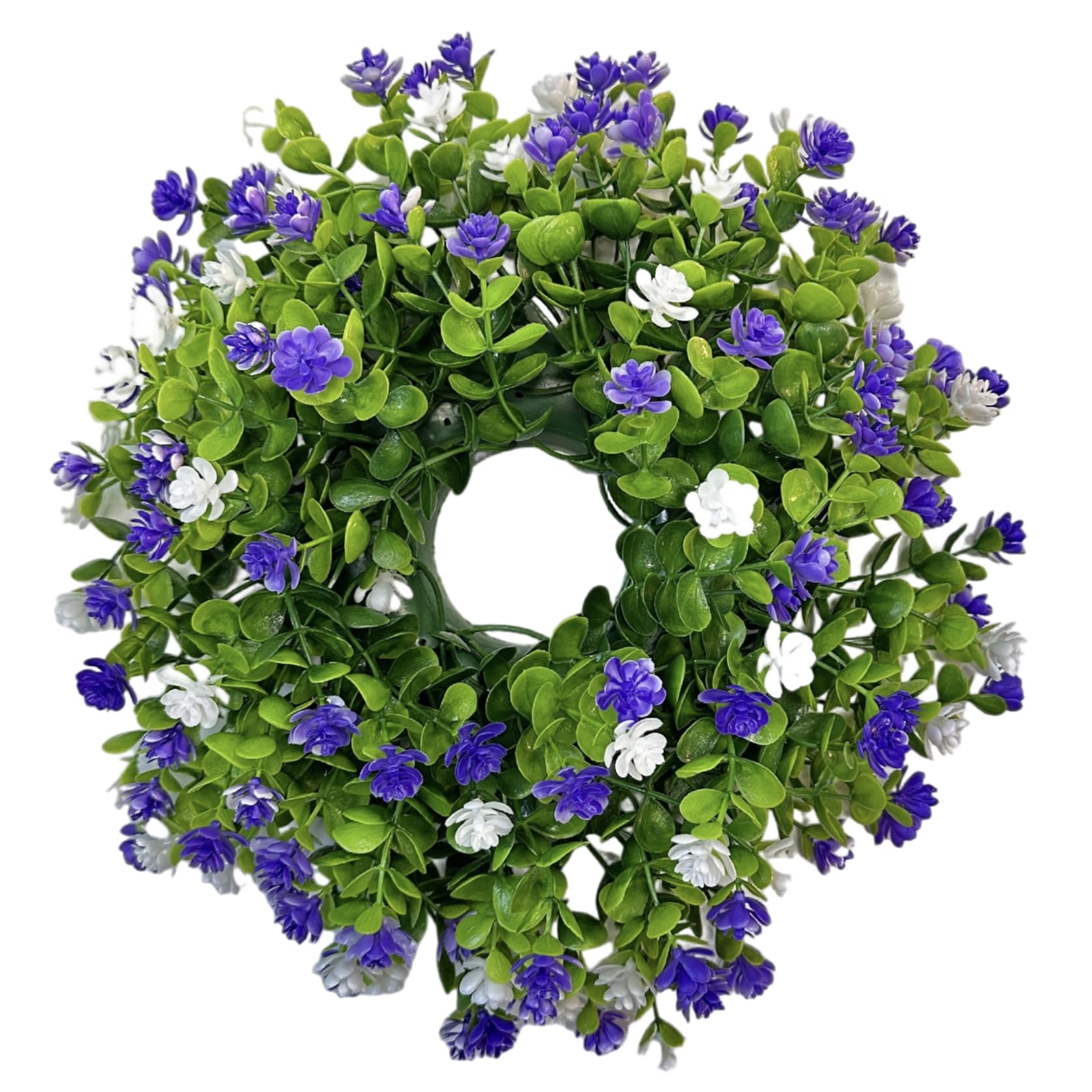 13" Purple White Floral Spring Wreath, Door Wreath with Eucalyptus Ranunculus for Farmhouse