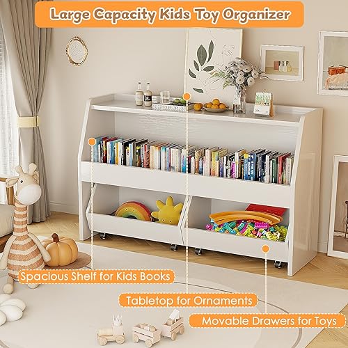 Miniatura 4 de COZPAW Organizador de almacenamiento de juguetes, estante Montessori de 2 niveles con contenedores móviles, organizador de juguetes, estante para