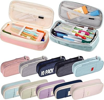 Crtiin 10 Pack Big Capacity Pencil Case Large Storage Pencil Pouch Office College School Pencil Bag Pencil Holder Pouch for Students Teen Girls Boys Men Women