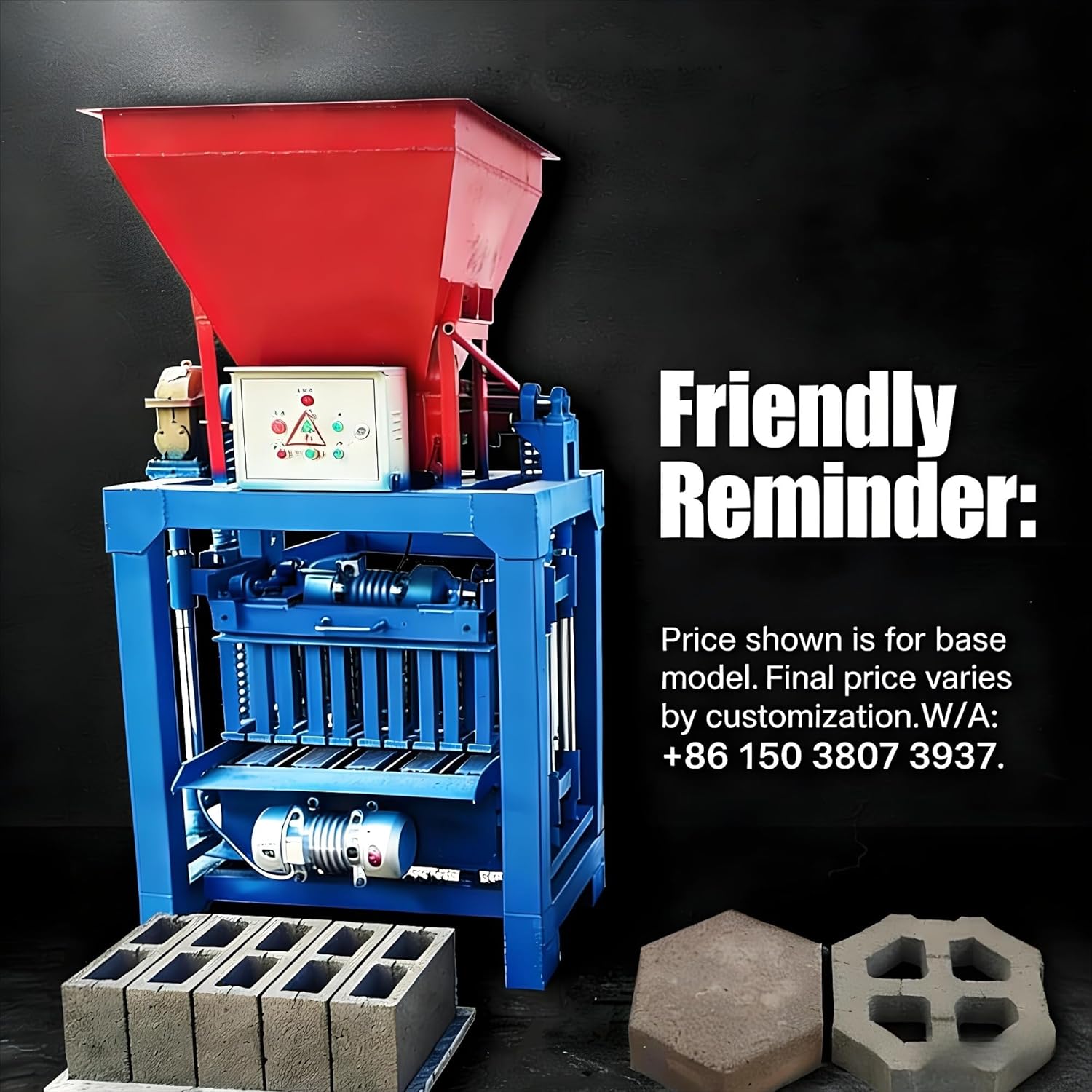 Concrete Block Making Machine Semi Automatic Electric Cement Brick Maker Heavy Duty Hollow Block Machine with Hopper for Construction Commercial Farm Building Projects