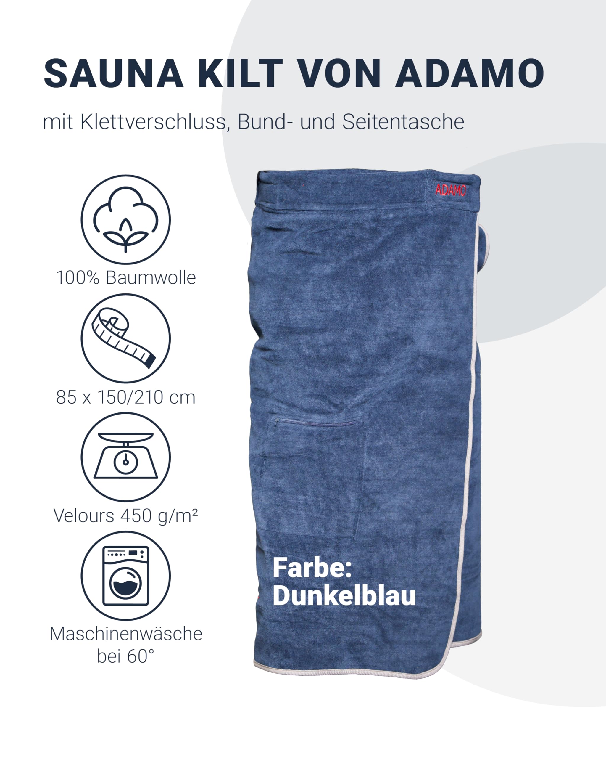 ADAMO Halti XXL Sauna Kilt for Women in Plus Sizes with Velcro Fastener (85 x 210 cm) Dark Blue, Navy - Image 3