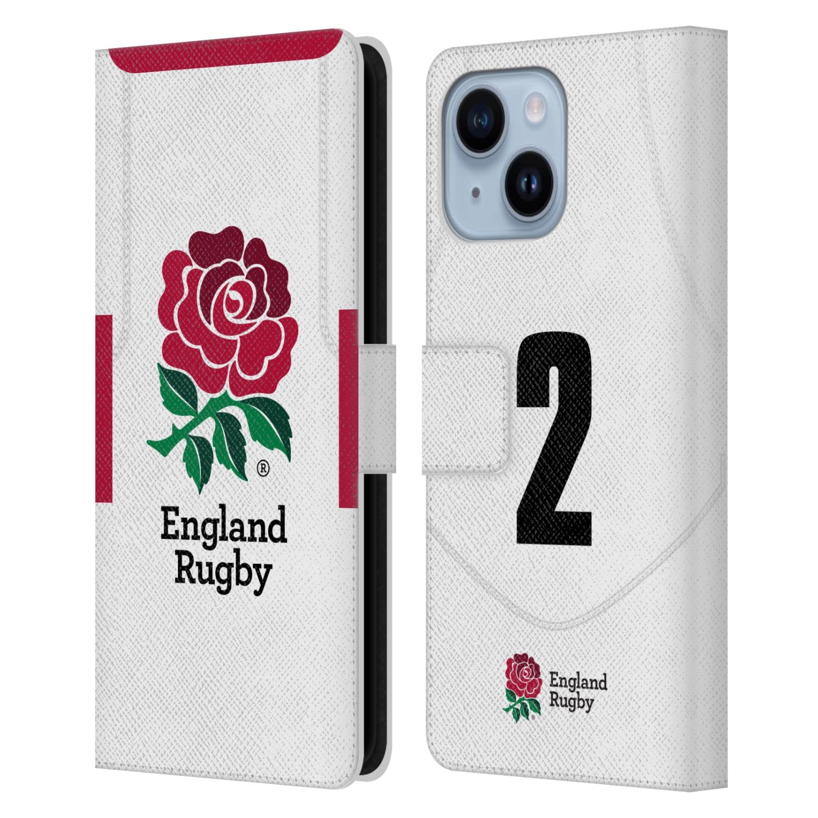 Étui portefeuille en cuir compatible avec Apple iPhone 14 Plus England Rugby