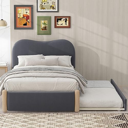 Miniatura 163 de SOFTSEA Cama de plataforma tapizada tamaño Queen con cajón de almacenamiento, marco de cama tapizado con cabecera con respaldo de alas, soporte de