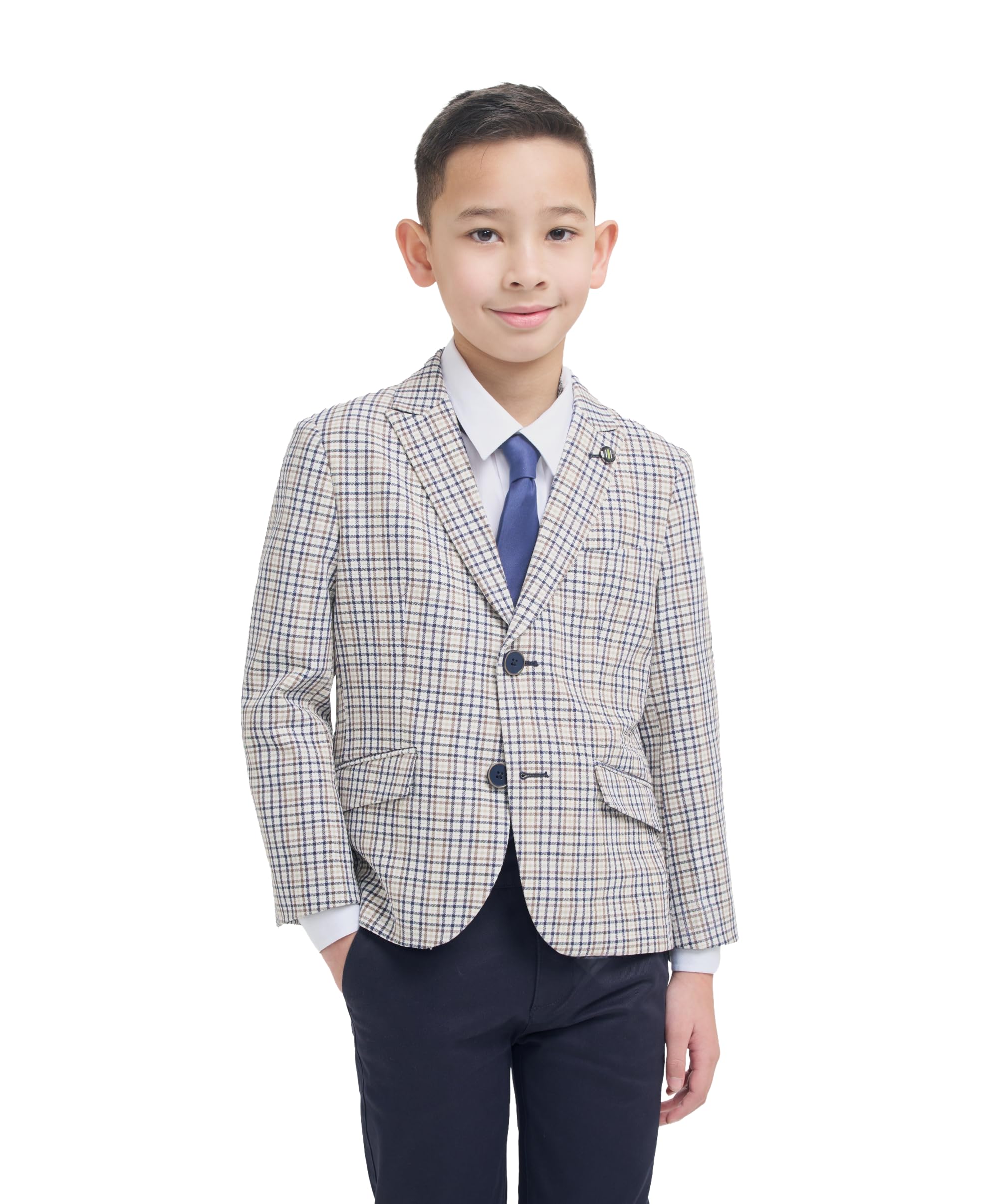 SIRRI Chaqueta Deportiva Beige a Cuadros para Hombre y niño, Ideal para Bodas, Fiestas y graduaciones.