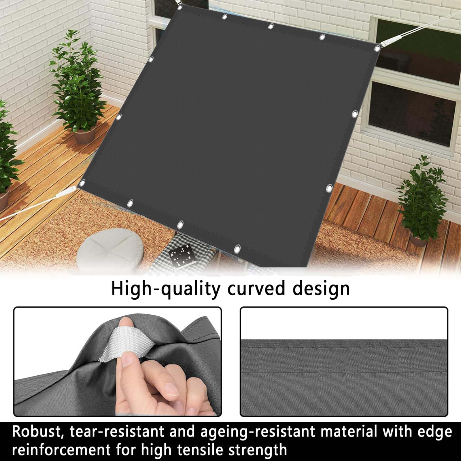 280 x 350 cm, protezione UV 98% scudo termico senza trapano, baldacchino per patio, terrazza a bordo piscina, include corde di fissaggio, elegante grigio