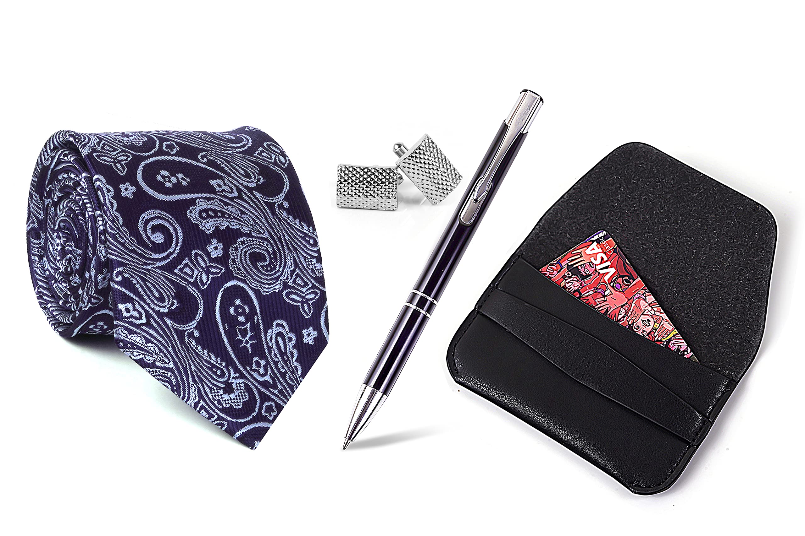 Aeht Men's Necktie, Cufflink, Pen and Card holder Set 1974 TPWC Blue