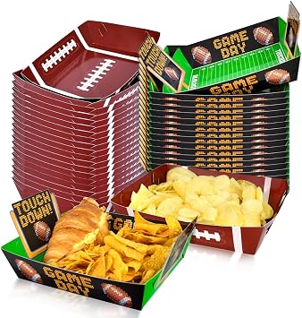 Gatherfun Football Party Supplies Kit for 36 Large Football Food Plates, Disposable Bowls,Food Trays - Ideal Football Party Decorations and Favors for Birthday and Tailgate Partie