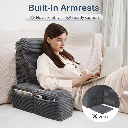 Miniatura 3 de Vekkia - Almohada de lectura ajustable y almohada trasera con respaldo – Espuma multi-densidad zonificada para soporte específico, bolsillos