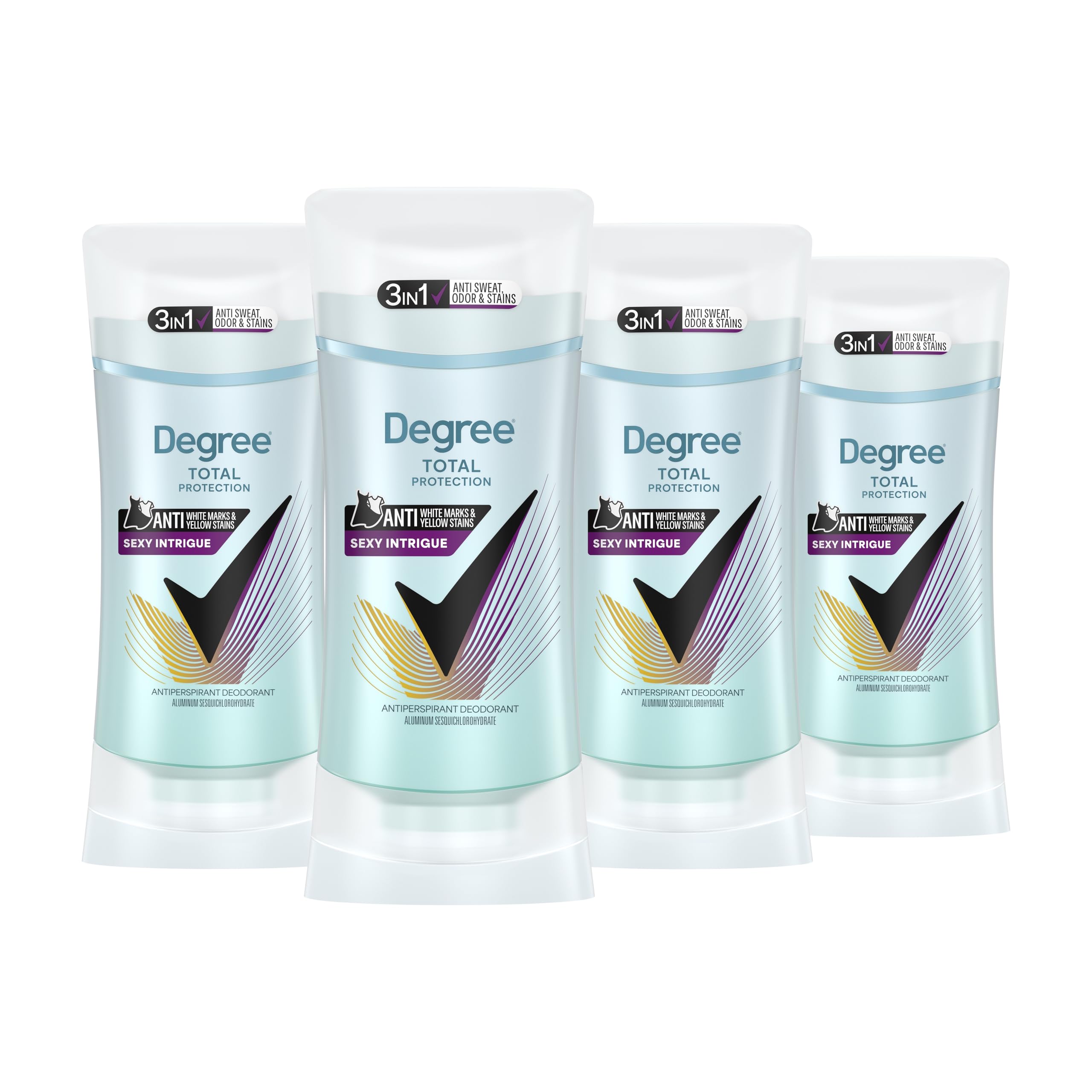 Degree 3in1 Antiperspirant Deodorant 4 pack Sexy Intrigue 72 Hour protection against sweat, odor and stains 2.6 oz