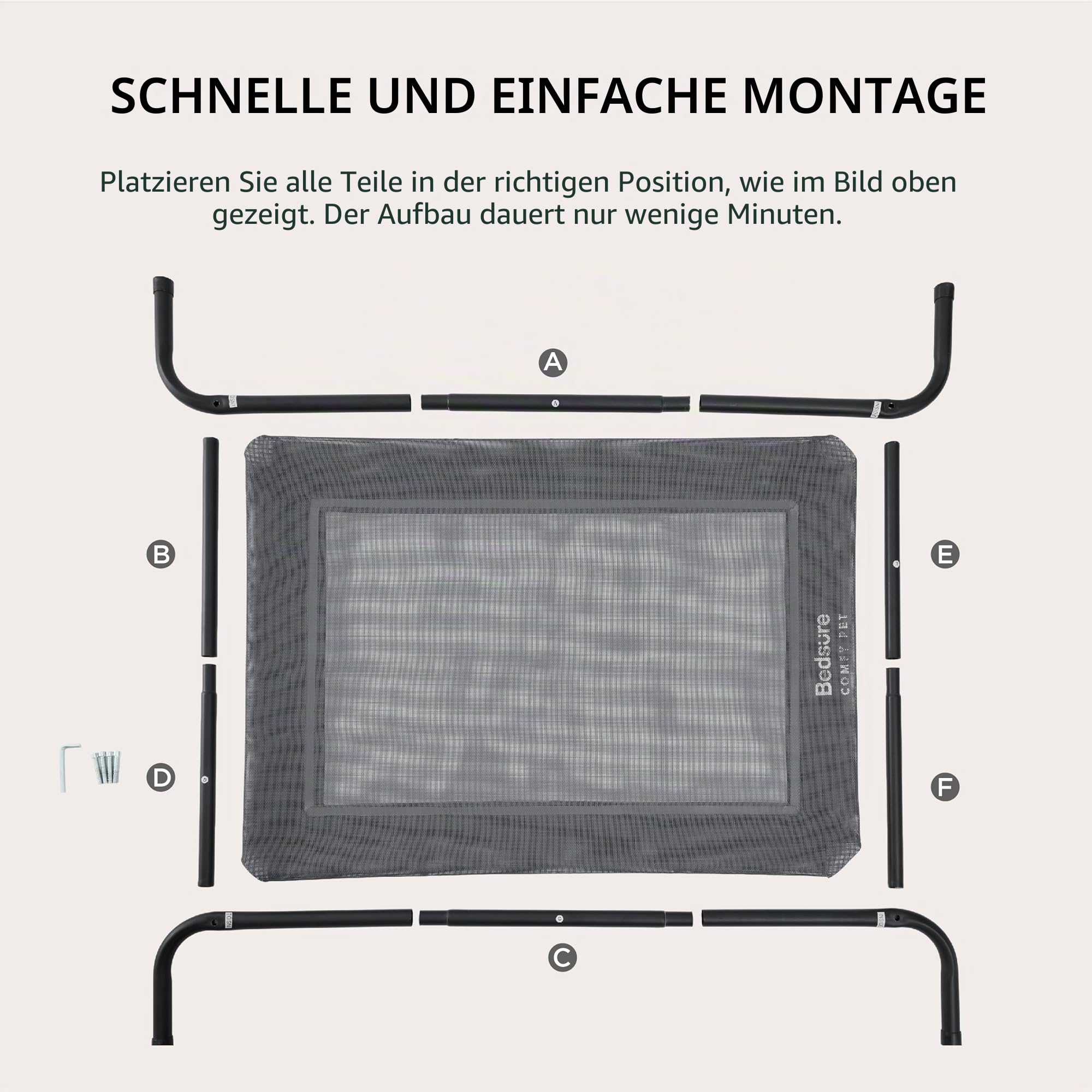 BEDSURE Hundeliege Outdoor Grosse Hunde - Hundeliege grau in und Outdoor Garten, für draußen Camping erhöhtes Hundebett, Größe in L 124x80 cm, höhe in 20 cm
