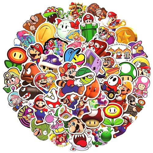 Vista 2 de Calcomanías clásicas de juego [100 piezas], calcomanías de Mario para niños, adolescentes y adultos, calcomanías de vinilo impermeables
