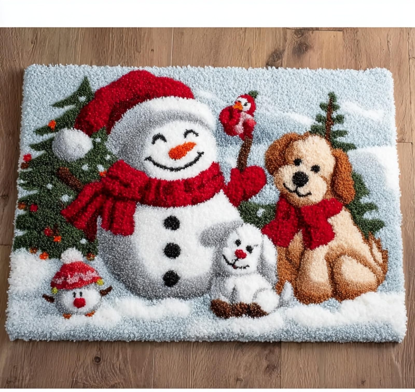 Wallphantom Diy Kit Gancho De Pestillo,Muñeco de nieve y cachorro,Latch Hook Rug Kits,Kit De Ganchillo Para Principiantes,Fabricación De Alfombras,80x115cm