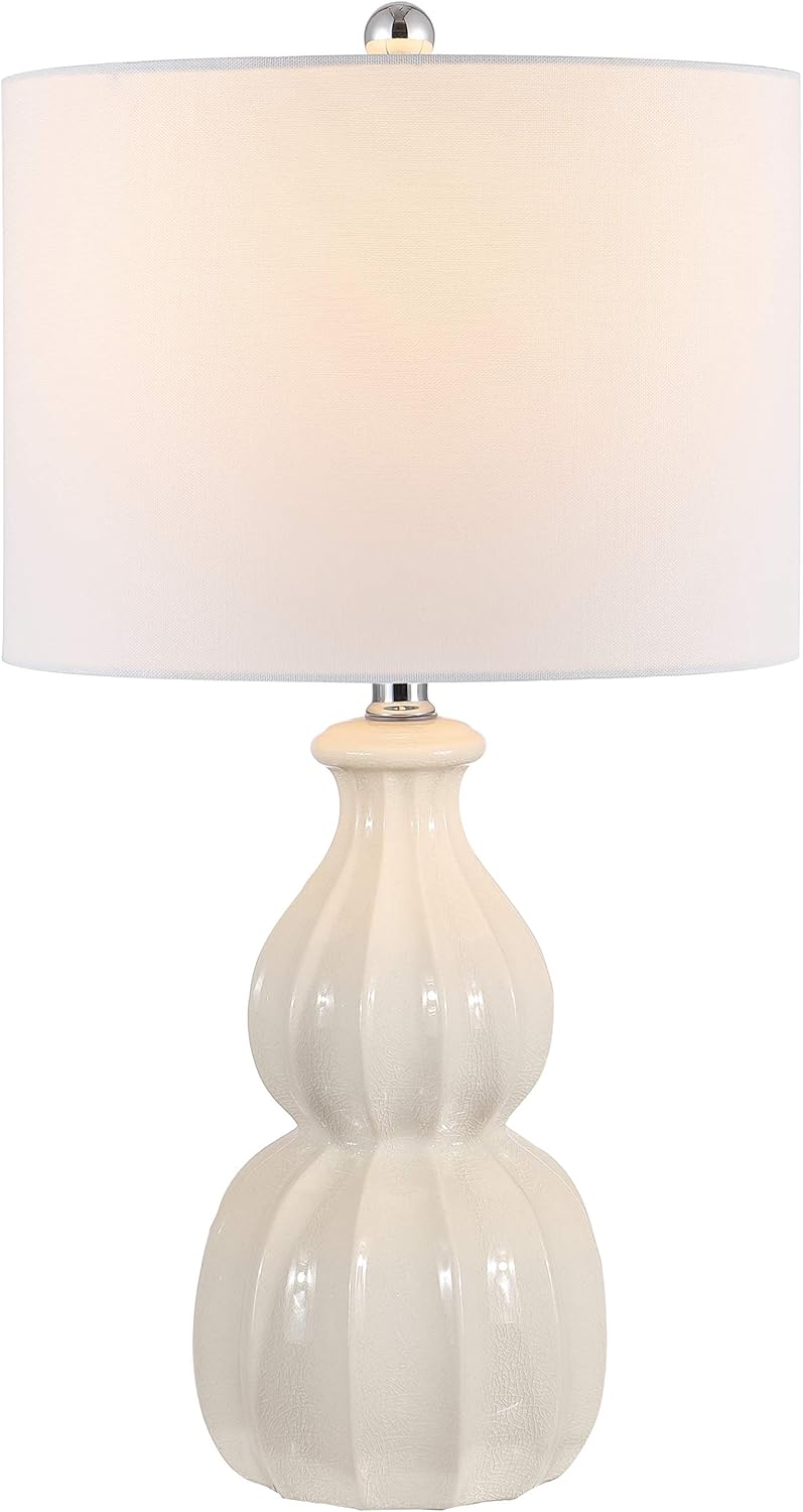 SAFAVIEH Lighting Collection – Wade Ivory Double Gourd Ceramic Table Lamp, 26-Inch Accent Lamp for Bedroom, Living Room, Home Office (TBL4274B)