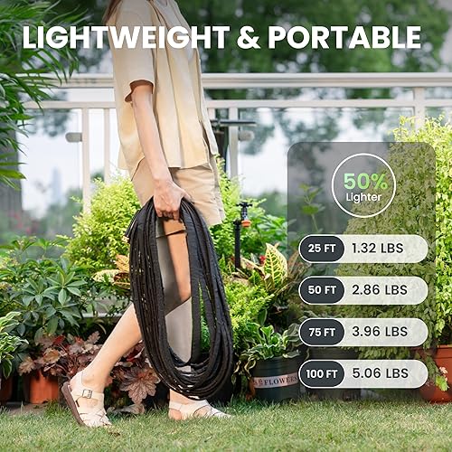 Miniatura 5 de Giraffe Tools Manguera de jardín de 25 pies, ligera, plana, sin torceduras, flexible con boquilla de 9 funciones de pulverización, color negro