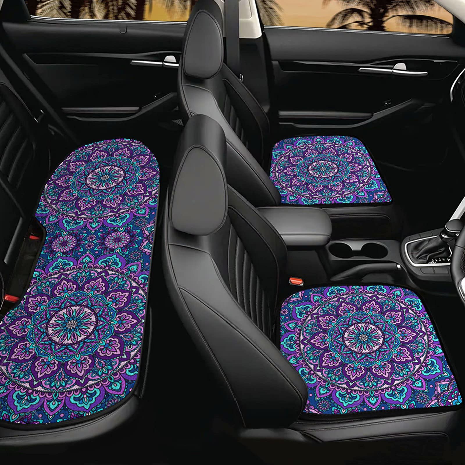 chaqlin Bohema mandala Lotos poduszka na siedzenie samochodowe + ochraniacz na tylną ławkę Comfort maty na tylne siedzenie zestaw 3 sztuk, Mandala Lotos Auto Akcesoria do wnętrz dla kobiet, pasuje do większości foteli samochodowych, krzeseł biurowych