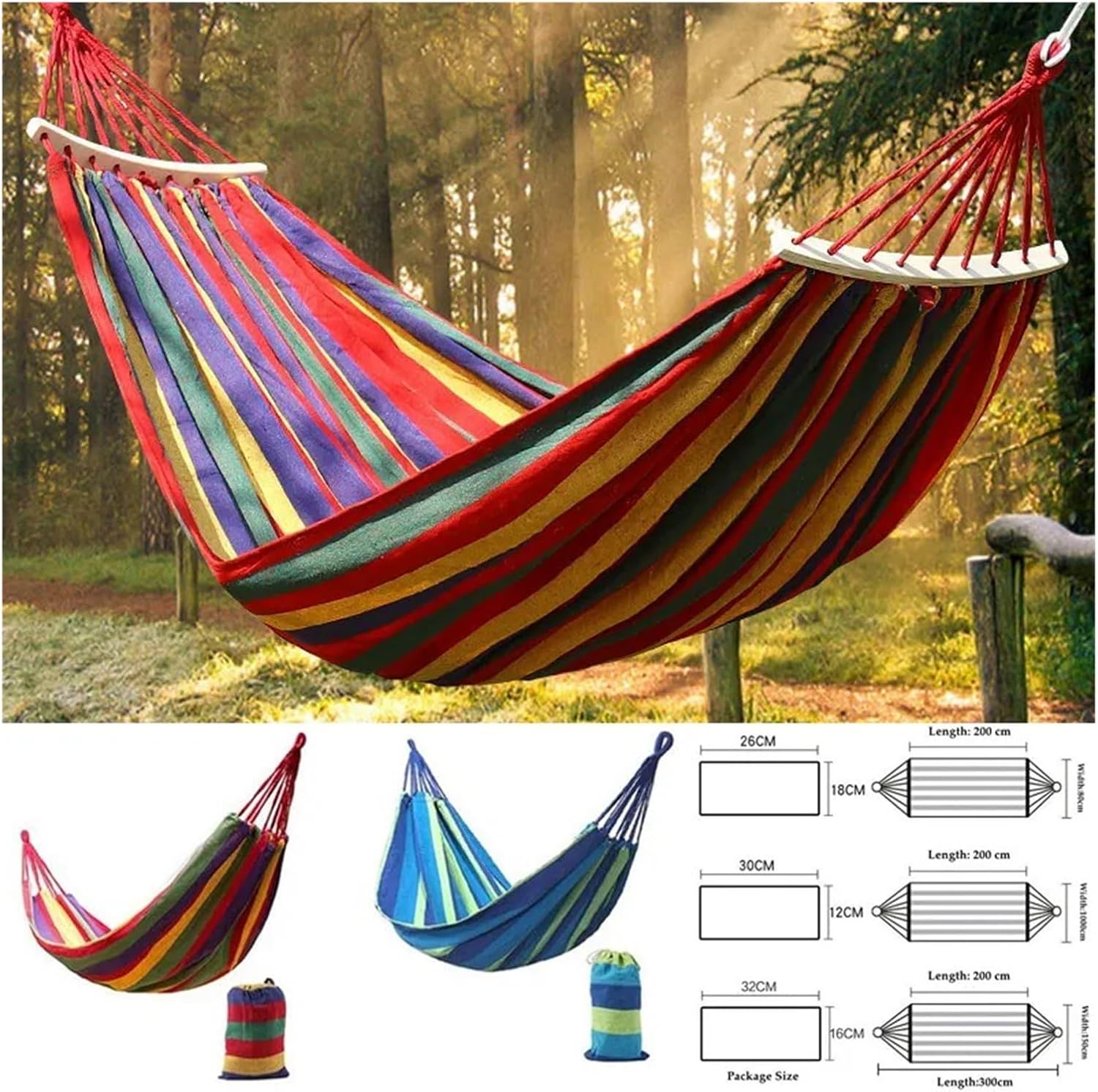 Camp Outdoor Canvas Hammock Portable Thickened -Rollover 2 Persons Striped Hammock Garden Travel Camping Hanging Swing Hammock Strong (Color : Red 200x80cm-01)