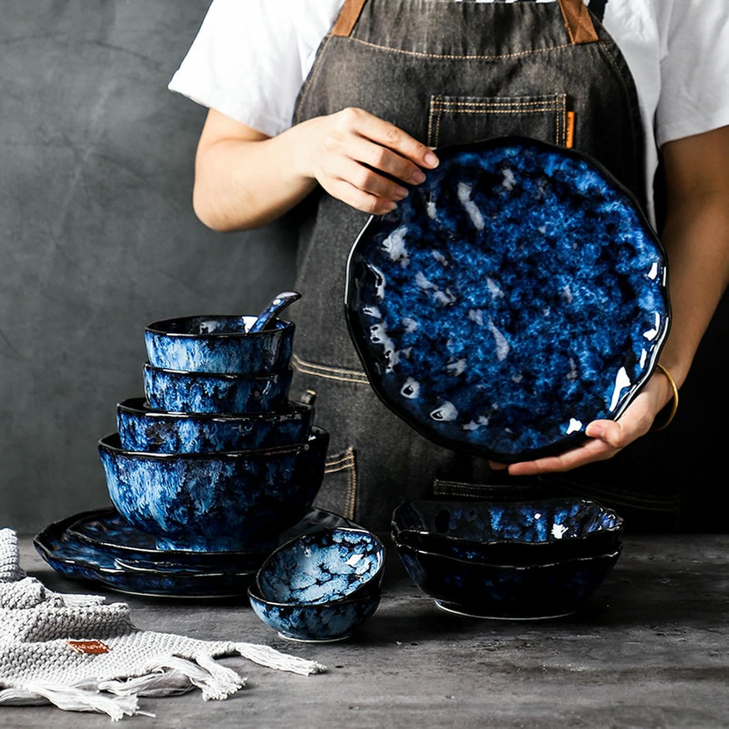 Vintage Rice Bowls ，Ceramic Tableware Rice BowlJapanese-style household ceramic kiln changes creative personality and exquisite rice bowl(8.6-inch shallow tray)