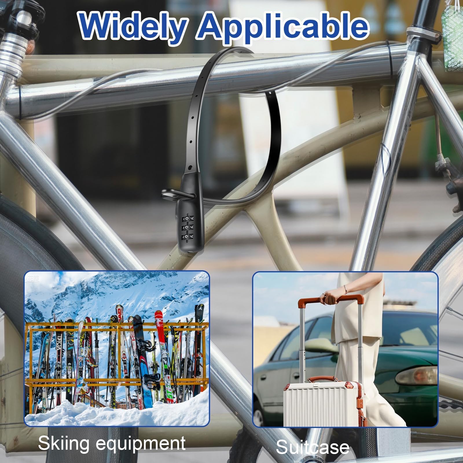 Fascette Antifurto Con Codice Digitale, Lucchetto Per Bicicletta Ultraleggero E Compatto, Lucchetto a Combinazione Per Bicicletta, Casco O Sci, Cavo Flessibile E Resistente Per La Massima Sicurezza