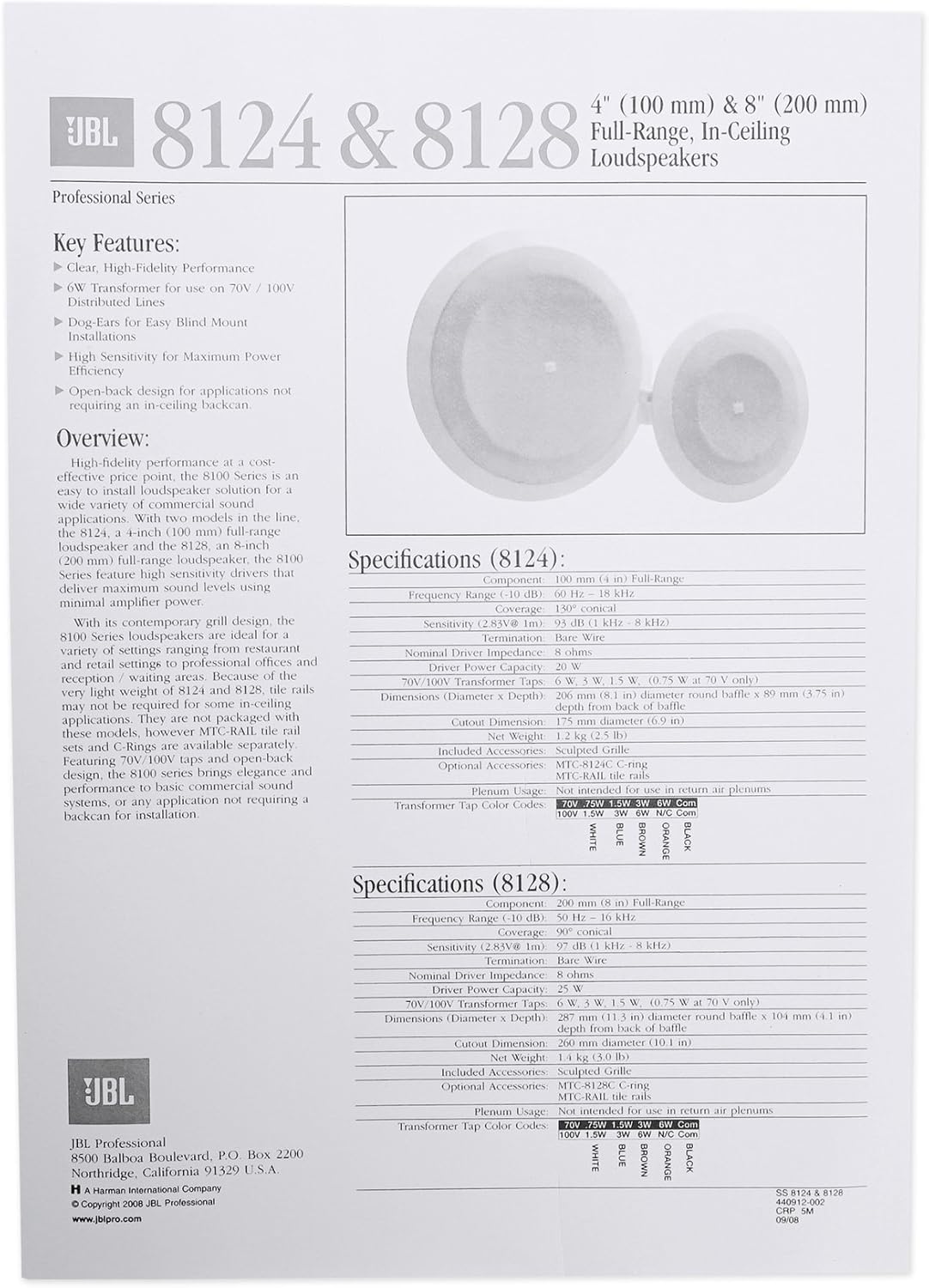 JBL 8128 | Full-range In-Ceiling Loudspeaker (4 speakers)