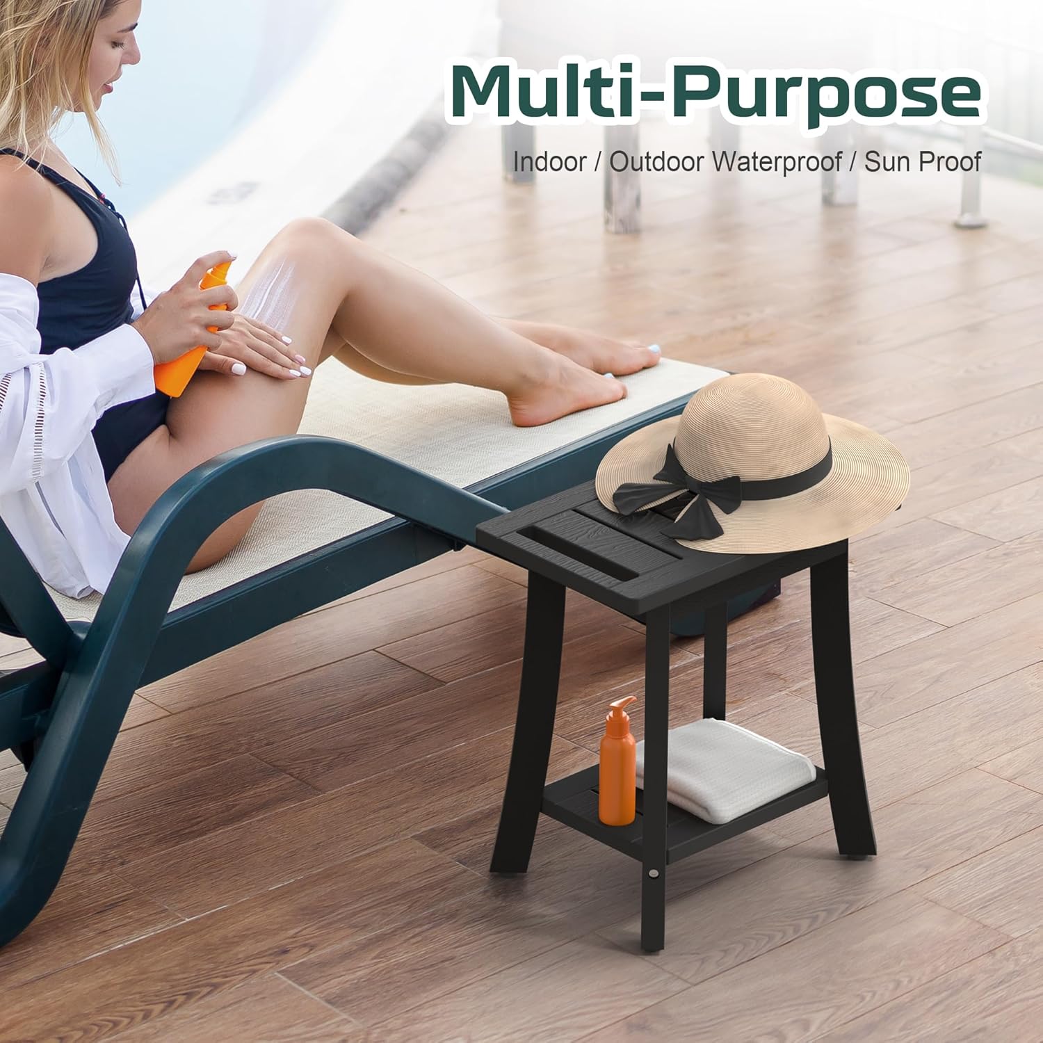 Waterproof Shower Benches for Inside Shower, Poly Lumber Shower Stool with Storage Shelf & Adjustable Feet, SPA Bathroom Seat Chair for Shaving Legs, Indoor or Outdoor Use, Black