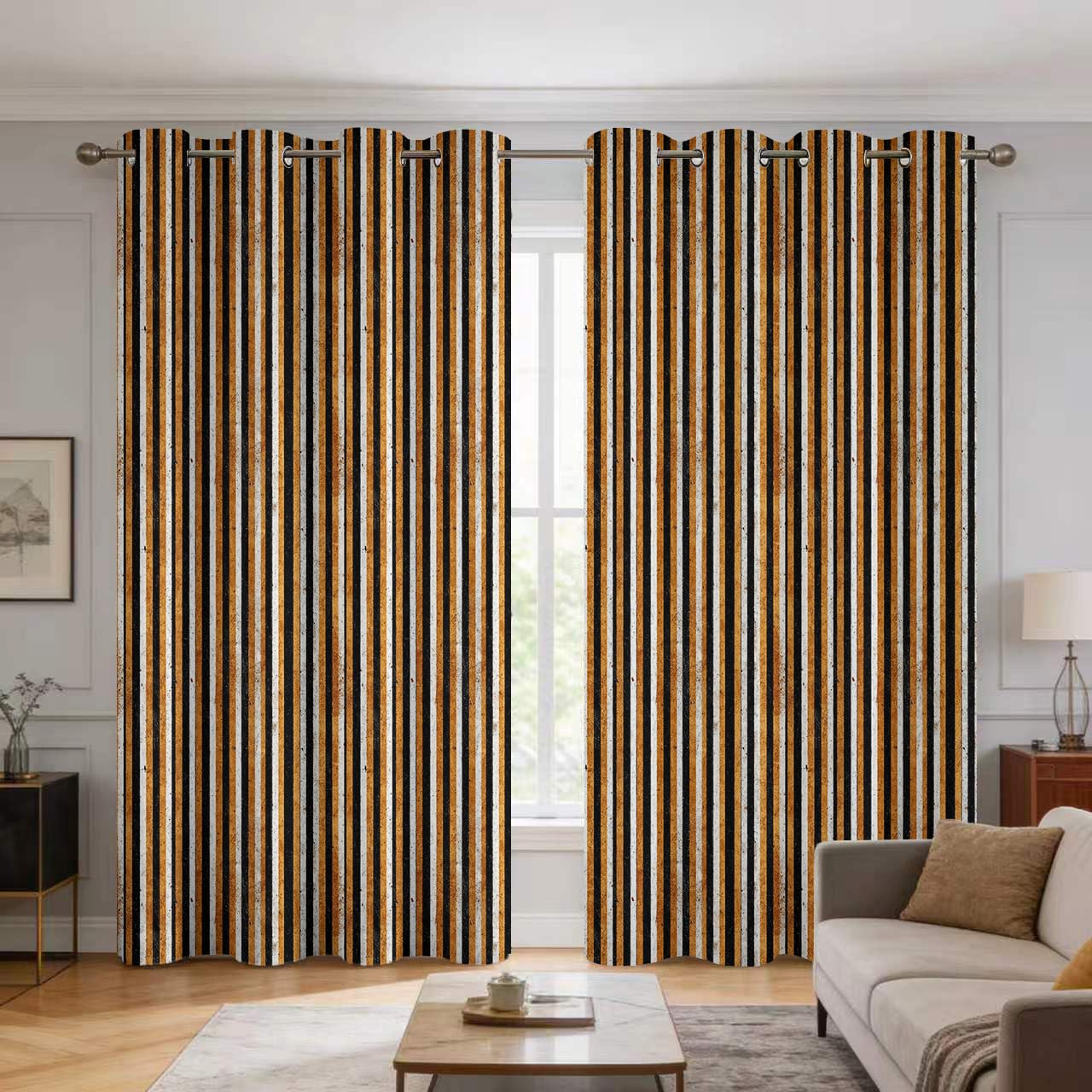 Rideaux motif style ferme rayures vintage occultants L 75 x H 166 lot de 2 T&IW-83