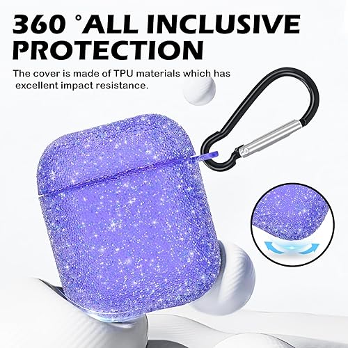 Miniatura 3 de Funda para AirPods de 1 y 2 generación, funda de lujo con diamantes de imitación brillantes con llavero para mujeres y niñas, antiarañazos, TPU