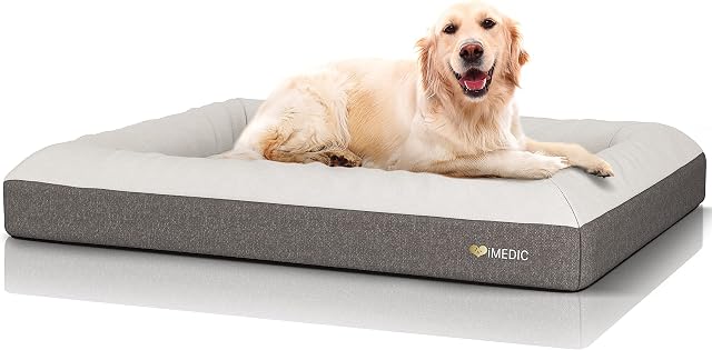 iMedic Premium Memory Foam Dog Bed - Orthopaedic Dog Bed - Deluxe Finish - Waterproof Dog Bed Medium - Dog Mattress - Washable Large Dog Bed - Dog Beds For Large Size Dogs 27-42kgs - 114x90cm