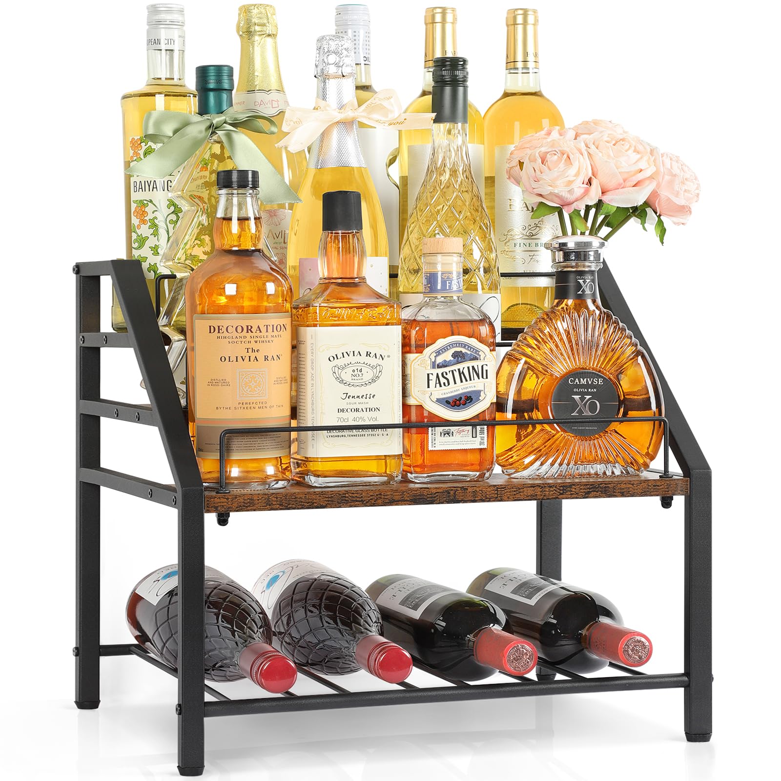 3-Tier Wine Rack Countertop, Liquor Bottle Display Shelf, Coffee Syrup Organizer