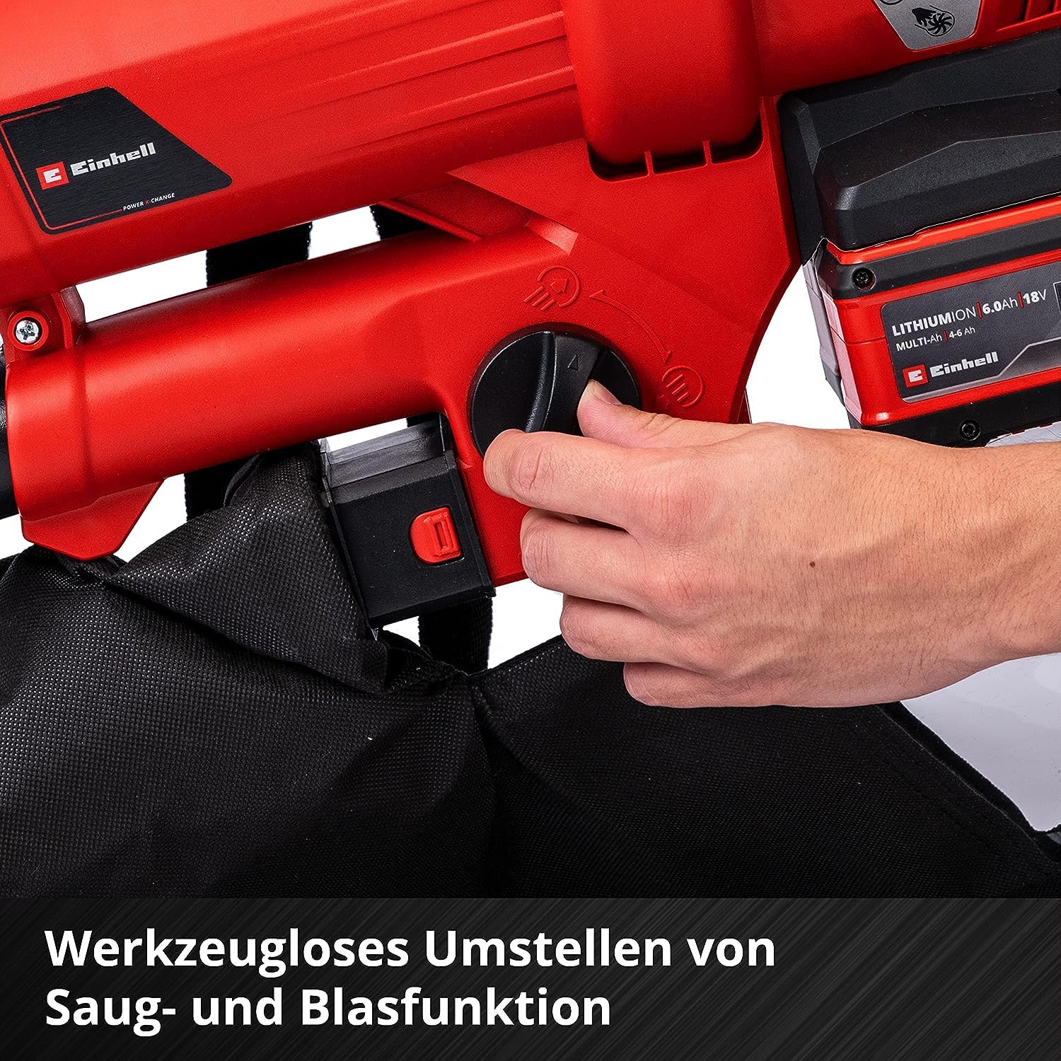 Einhell Akku-Laubsauger Laubbläser GE-CL 36 Li E-Solo Power X-Change (Lithium-Ionen, 2 x 18 V, 210 km/h Luftgeschwindigkeit, bürstenloser Motor, 45 l-Fangsack, Tragegurt, ohne Akku und Ladegerät)