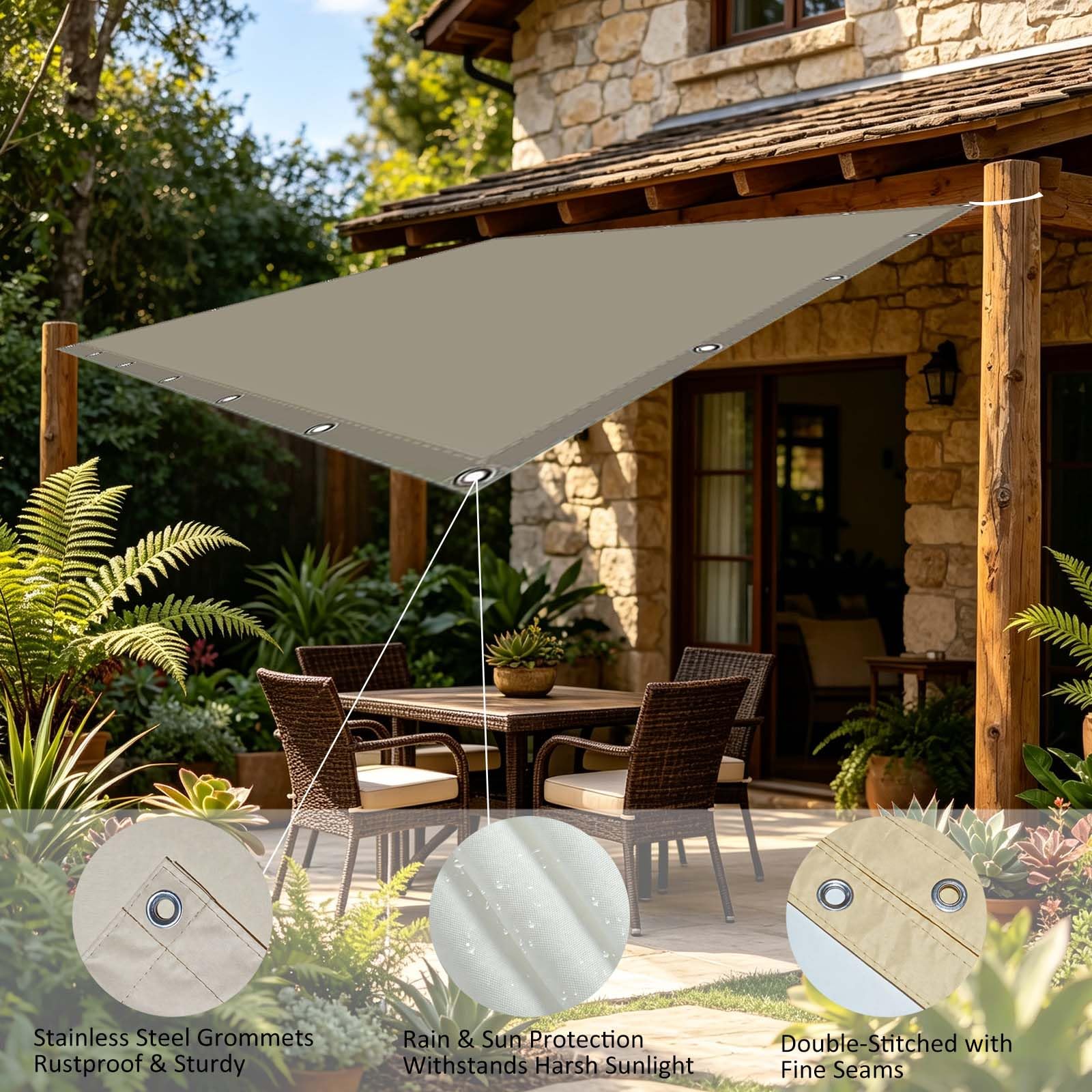 Tenda a Vela 210 x 325 cm Poliestere 180 G M², Protezione Solare, con Anelli a O e Corde Tenda da Sole Impermeabile per Esterno per Balcone, Pergolato, Cachi