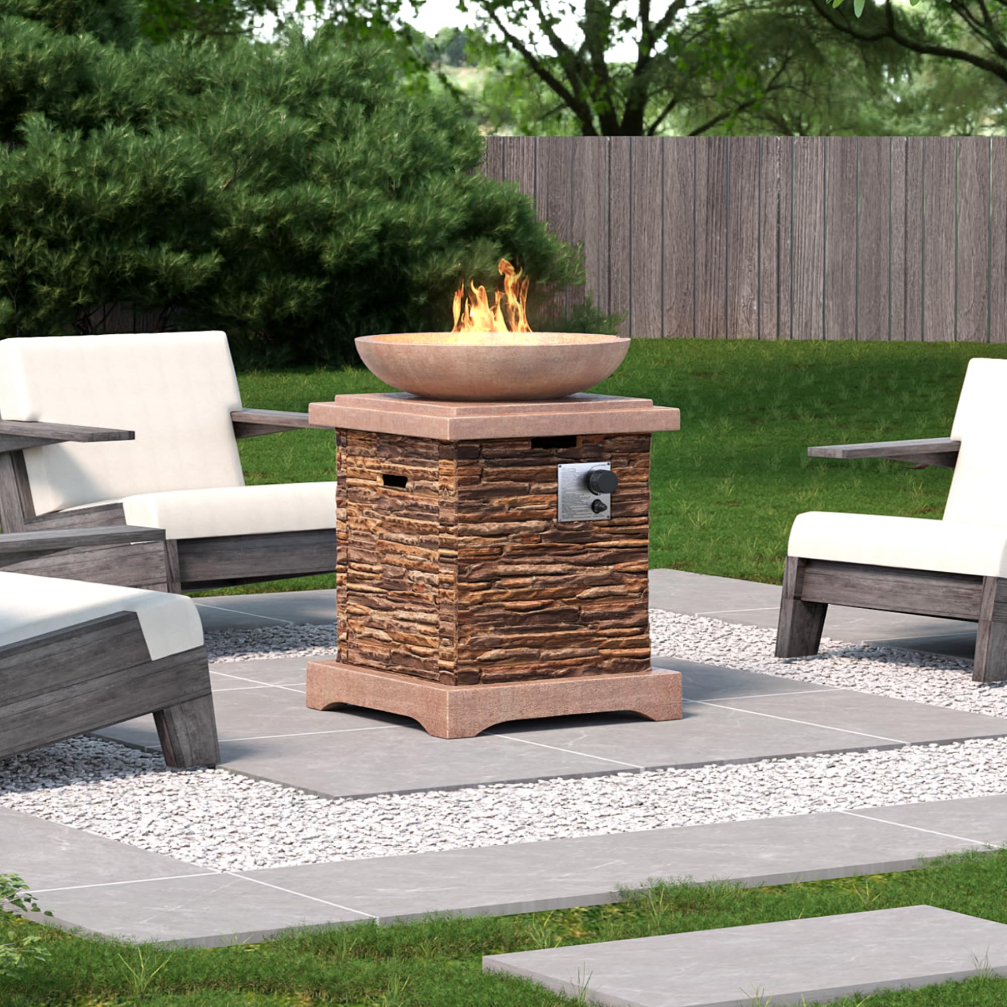 HOMPUS 20-inch Square Propane Fire Pit