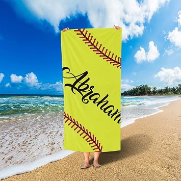 Personalized Beach Towel with Custom Name - Quick Dry Microfiber Towel for Kids and Adults Baseball Towel for The Beach35" x 70"