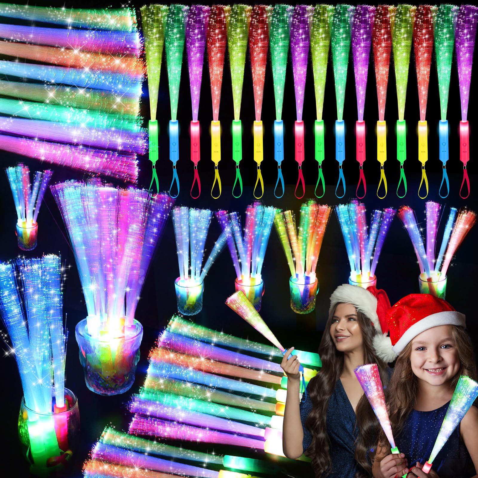 SHQDD 120PCS Glow Fiber Optic Sticks, LED Light Wands, Glow in The Dark Party Supplies, Fiber Optic Wands for Weddings, Birthdays&Events,Flashing LED