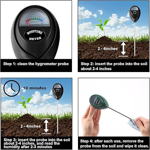Miniatura 5 de Paquete de 2 medidores de humedad del suelo, medidor de agua para plantas de casa, kit de prueba de suelo para jardín, césped, granja, uso en