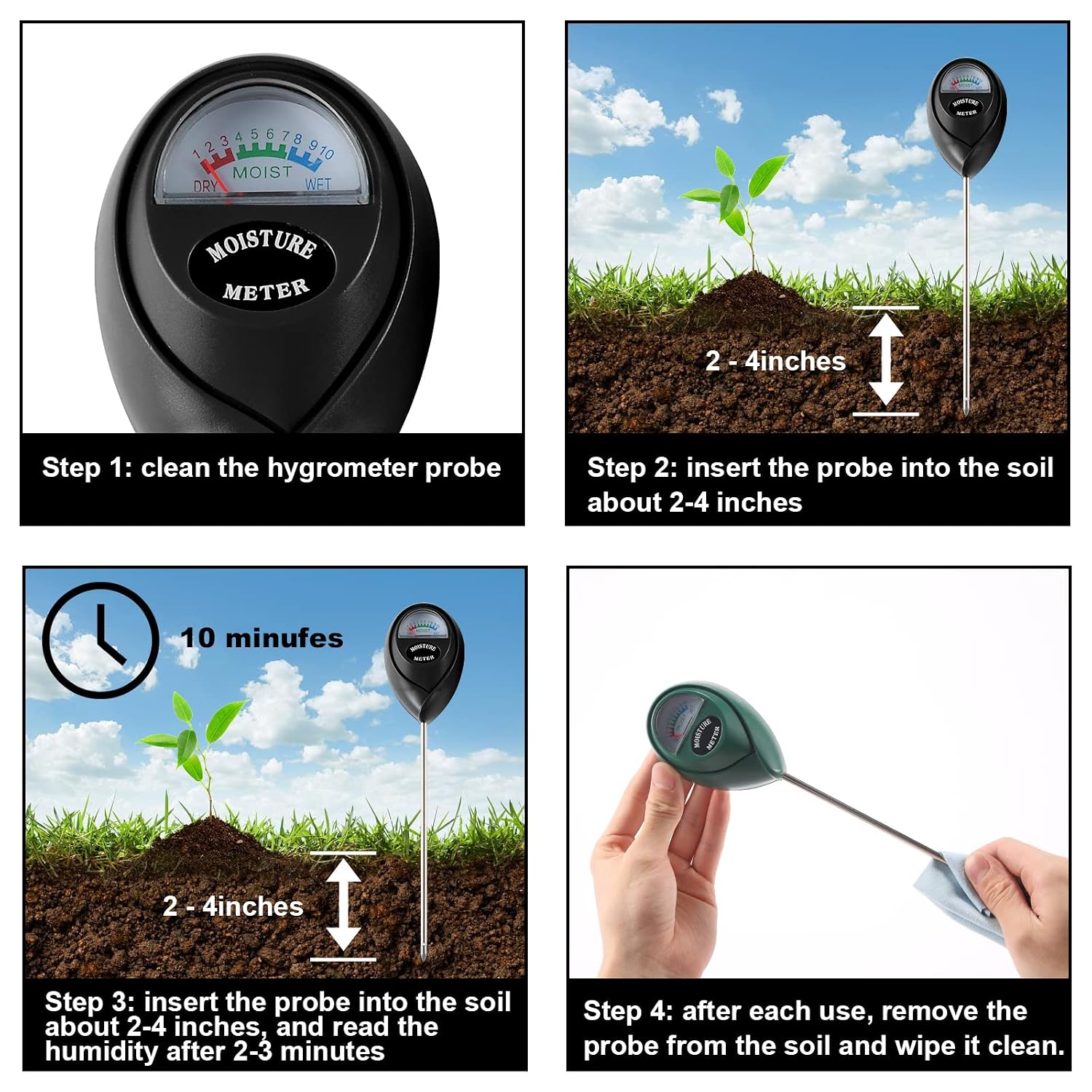 2 Packs Soil Moisture Meter, Plant Water Meter for House Plants, Soil Tester Test Kit Soil for Garden Lawn Farm Indoor & Outdoor Use, No Battery Required (Black & Green)