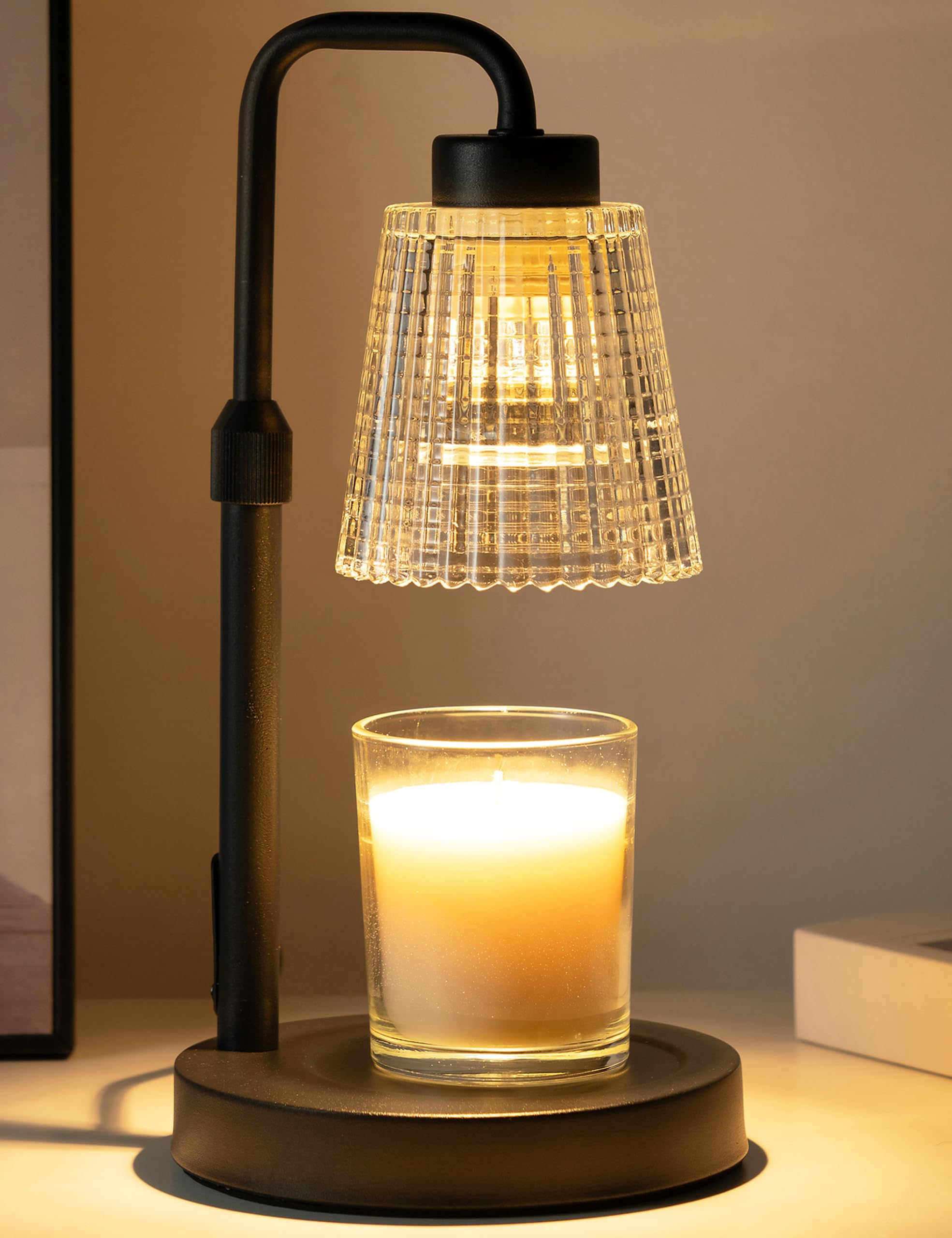 lámpara calefactora de velas Tulipa de cristal transparente, regalo para mamá, calentador de velas con ajuste de brillo y funciones de temporización.