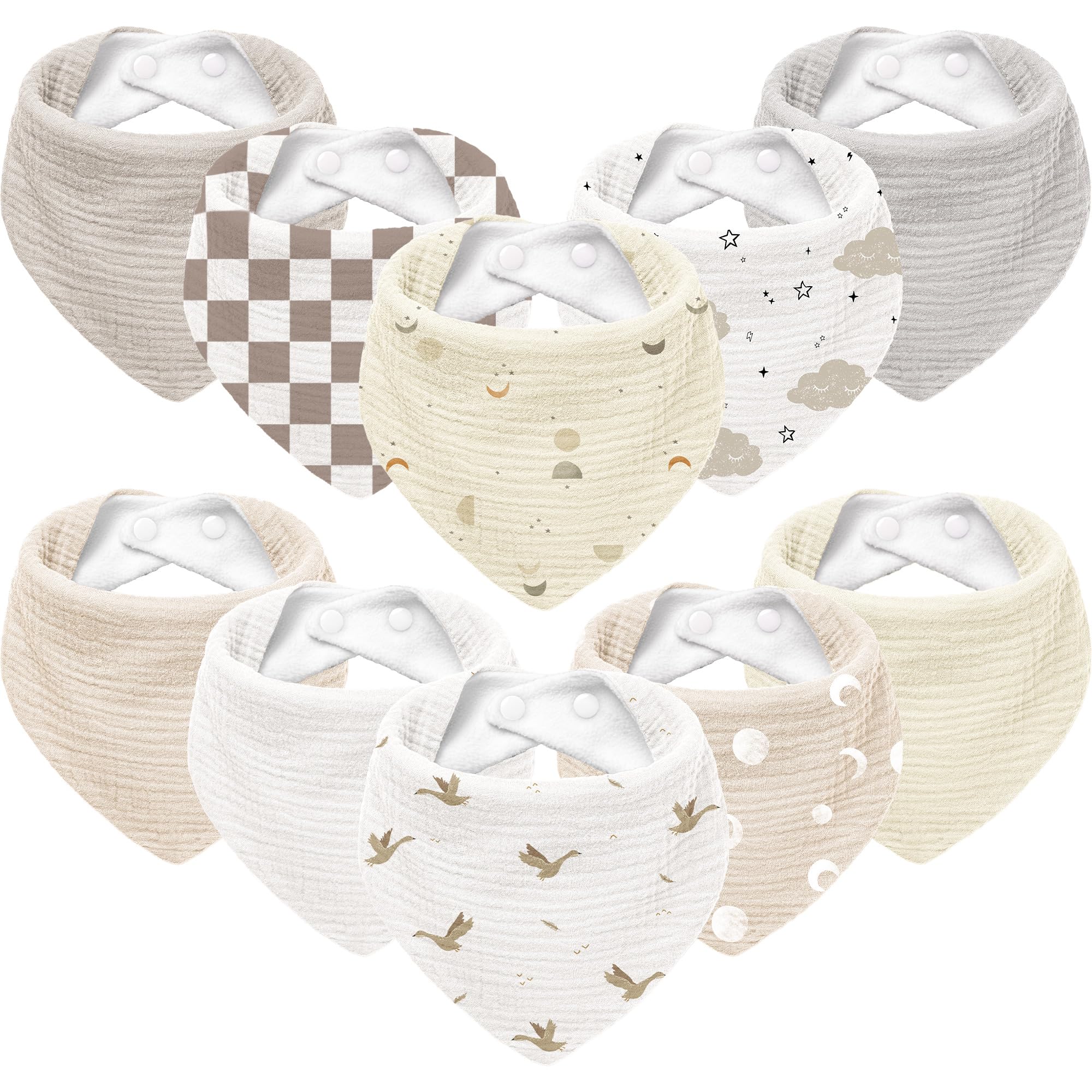 Susurration Lätzchen Baby Dreieckstuch Musselin Halstuch Baby für Junge und Mädchen,Halstuch Sabberlätzchen Baby Verstellbare 10 Stück (Weiß-Apricot)