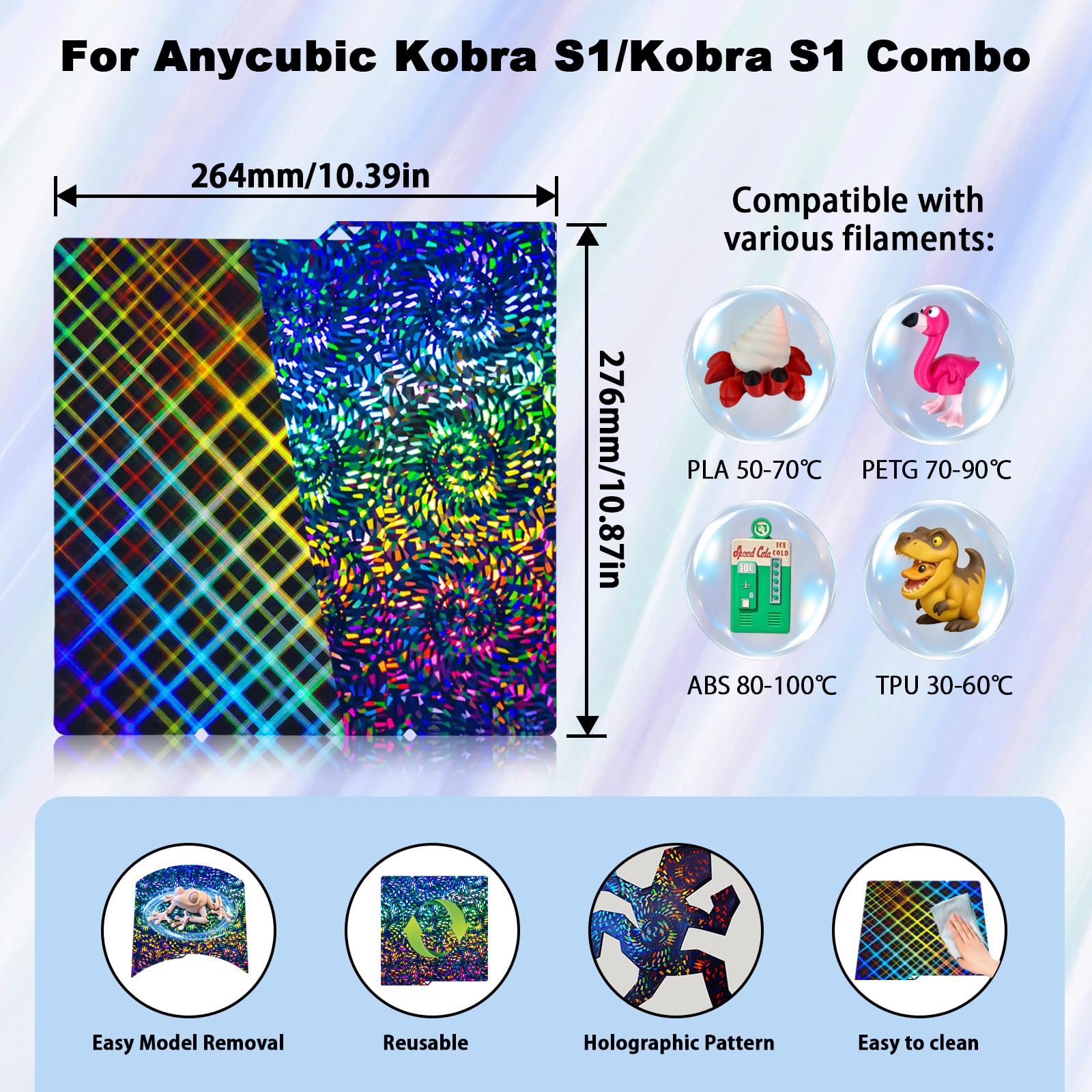 IdeaFormer Kobra S1 płyta do druku 264x276mm, dwustronna gładka PEW PES płyta budowlana z drutu sprężynowego do Anycubic Kobra S1/Combo 3D drukarki płyta
