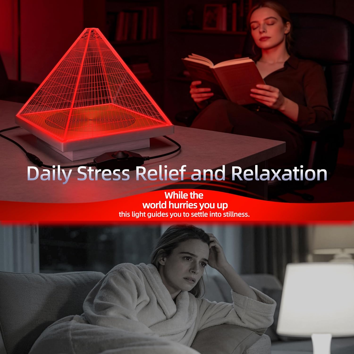 Red Light Therapy Lamp with Frequency Generator 670nm Red Light for Sleep Aid, Stress Relief, Meditation & Yoga Blue Light Blocking, Dimmable Calming Lamp for Bedroom & Relaxation