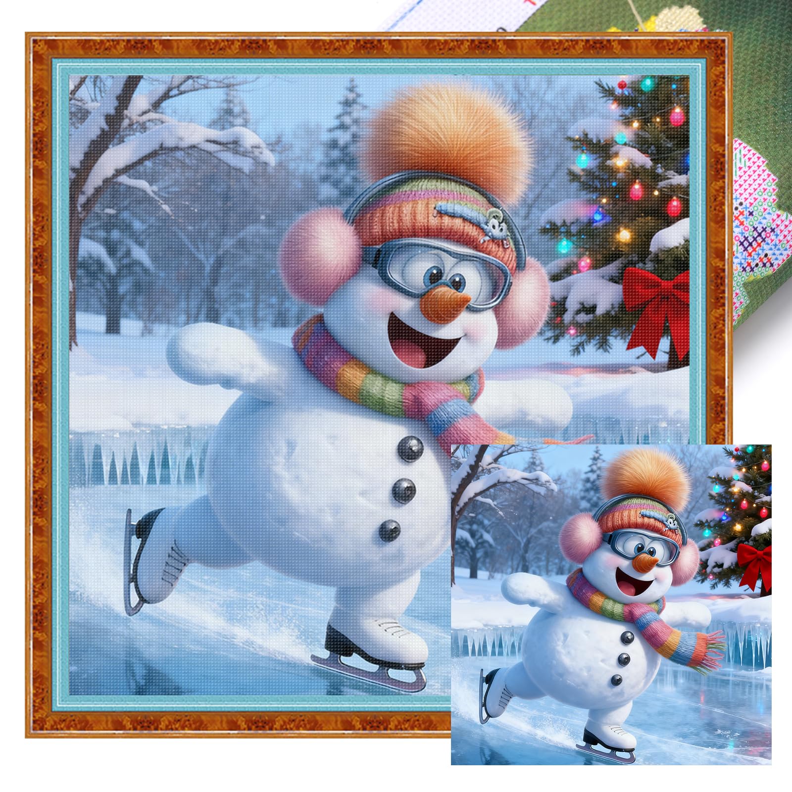 Poetrydraw Multicolor Skiing Snowman Full 11Ct Diy Stamped Cross Stitch Kit 40X40cm For Home Decor (11Ctacc-11895 C 40X40)