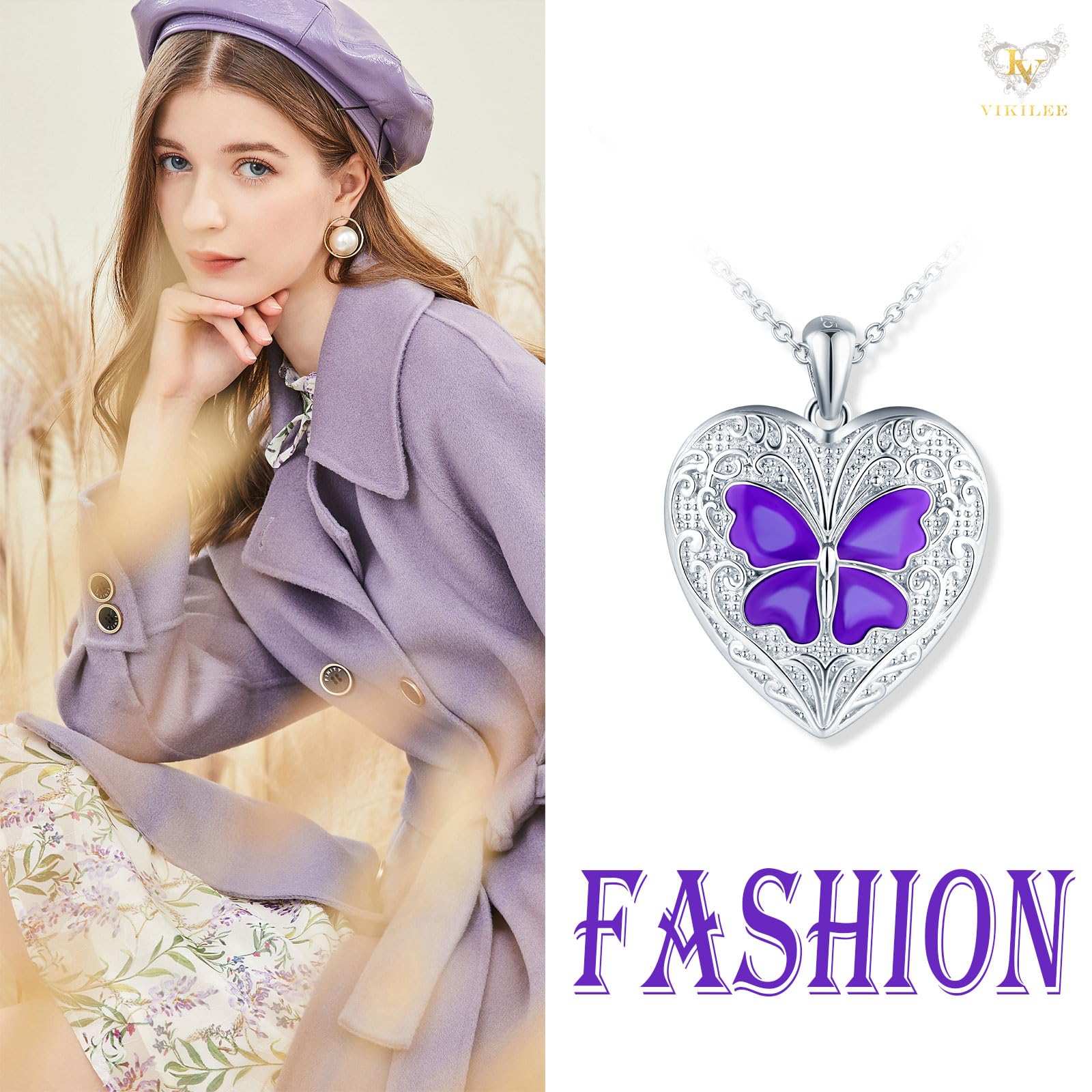 Herz Foto Kette Silber 925 mit Bild: Halskette Damen Schmetterling Medaillon zum Öffnen für Bilder-Tiere Anhänger Ketten Mode Amulett Schmuck-Personalisierte Geschenk für Frauen Mama Freundin Mädchen
