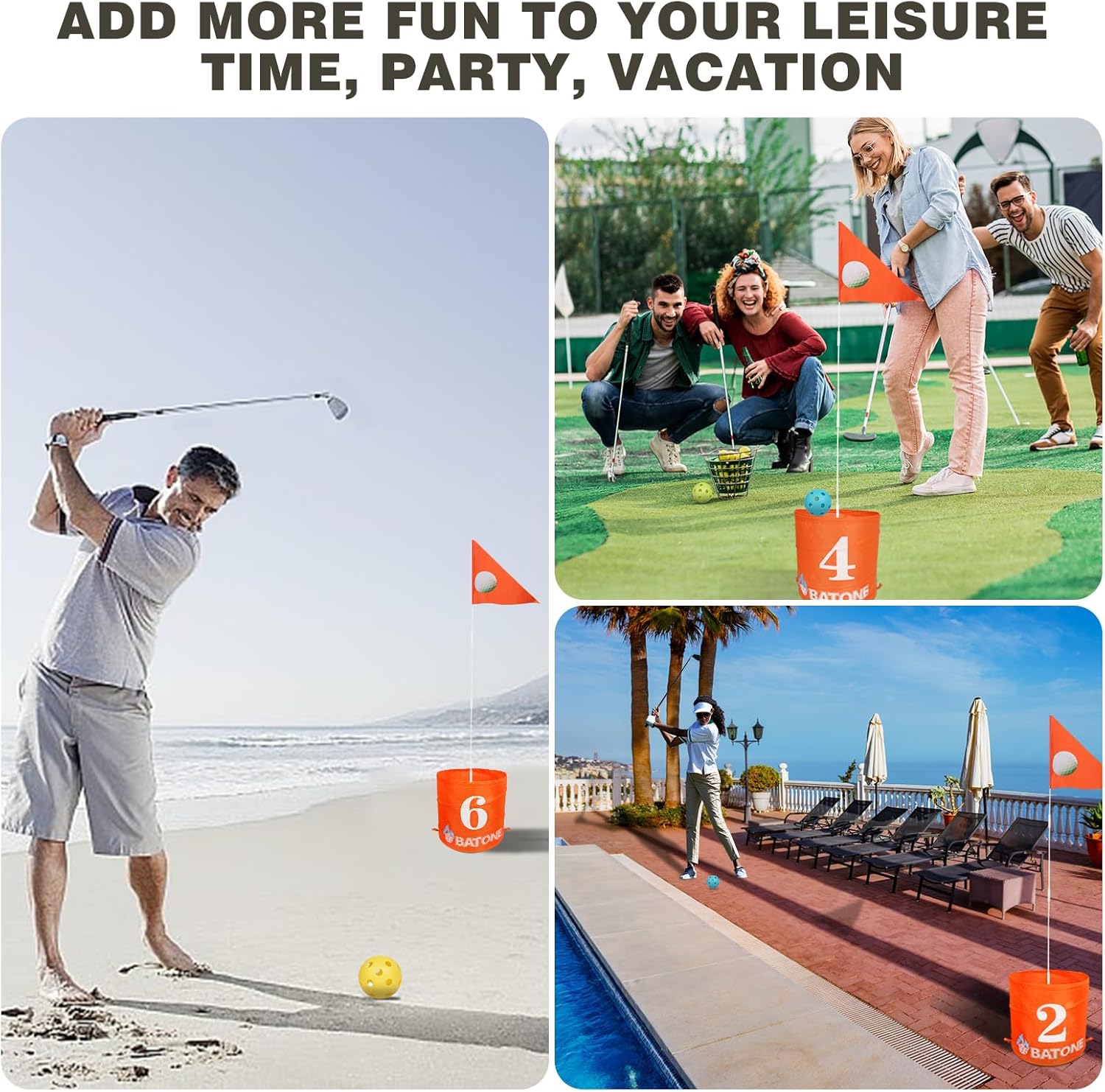 BATONE Golf Game W/Bucket - Backyard Golf Game for Family, Adults and Kids - Portable 9 Hole Golf Course Play Outdoor, Lawn, Park, Beach, Yard